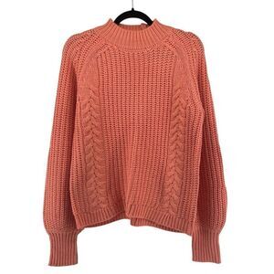 Belle by Belldini Women’s Orange Mock Neck Cable Knit Sweater Medium